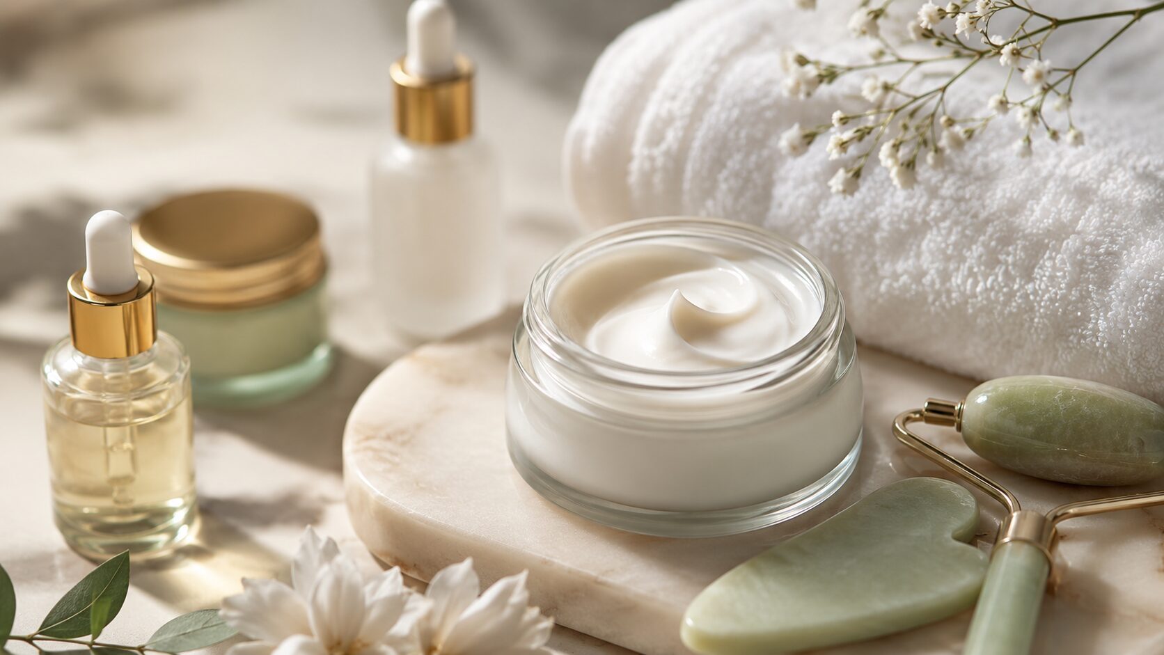 Creme, Pflegeprodukte und Beauty Tools